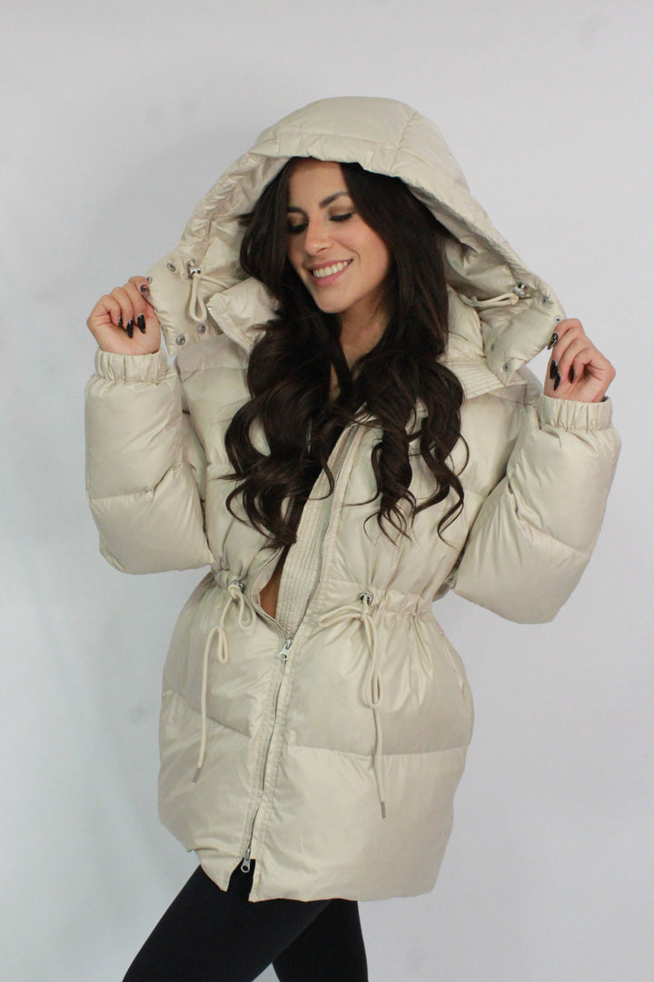 CHAMARRA PUFFER PLUMAS BEIGE