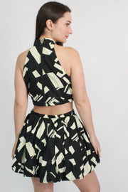 SET TOP HALTER Y FALDA DE GLOBO CON ESTAMPADO GEOMETRICO